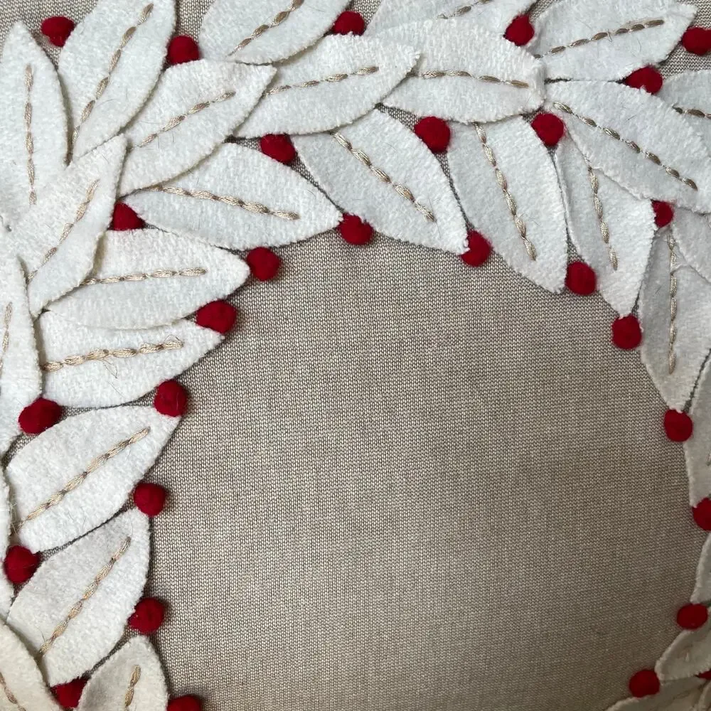 Farmhouse Fabric Wreath Berries Pillow Pair Beige Tan Boho Christmas Holiday